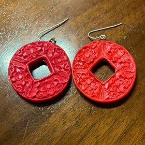 Red Chinese ceramic earrings